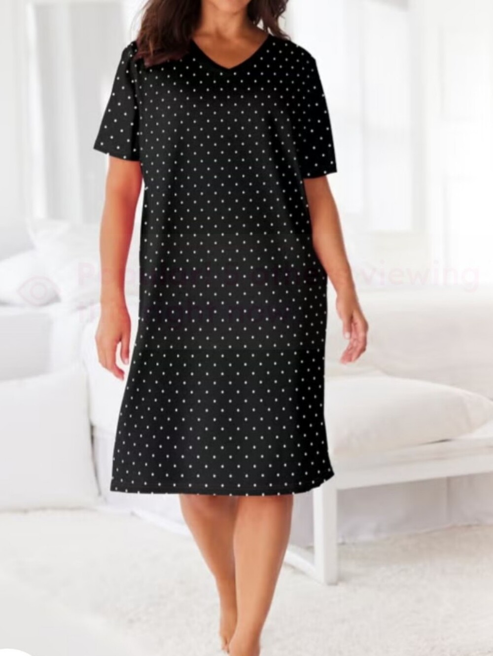 Woman Within Polka Dot Tee Dress Size 14/16 Black Short Sleeve M
